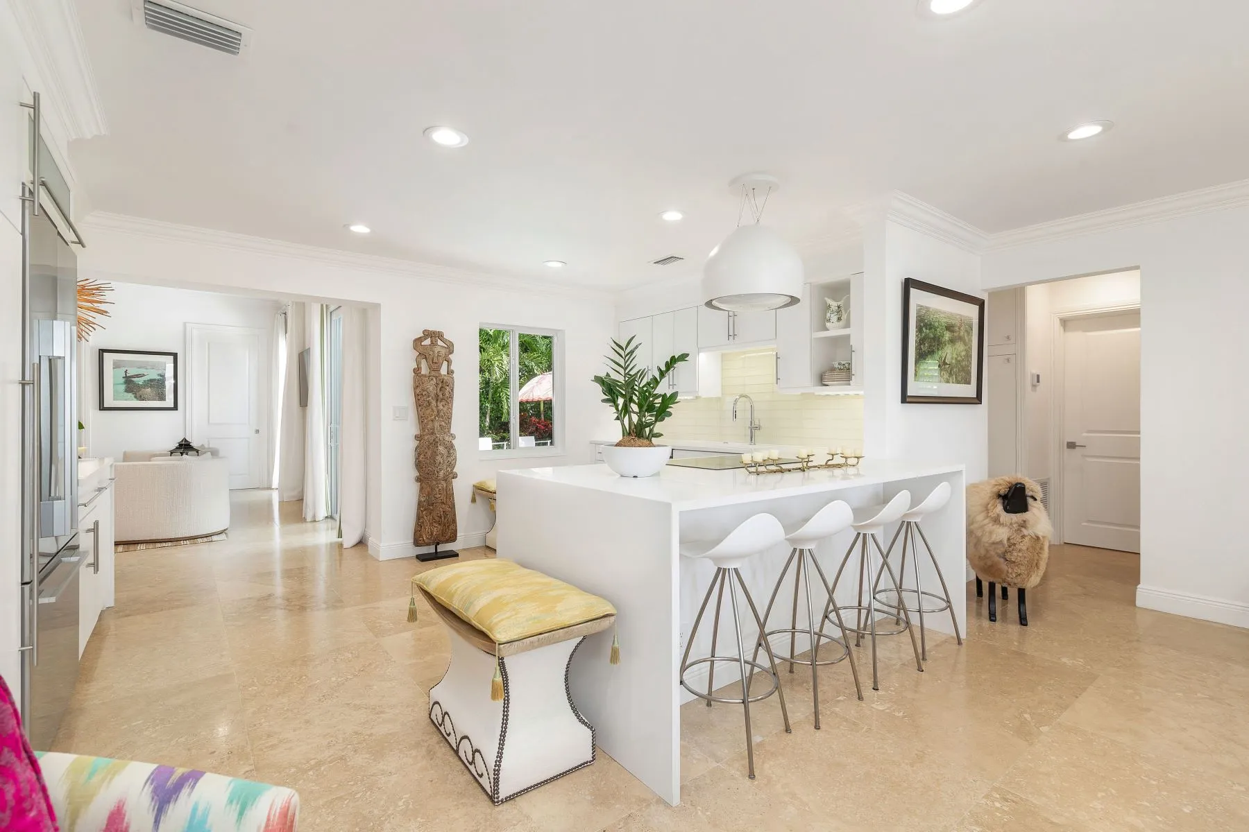 Living room with pool view
